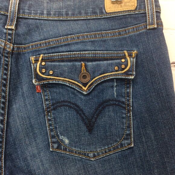 Levi's 515 Jeans Women’s Sz 14 Boot Cut Mid Rise Med Wash Distressed Flap Pocket - Picture 8 of 12